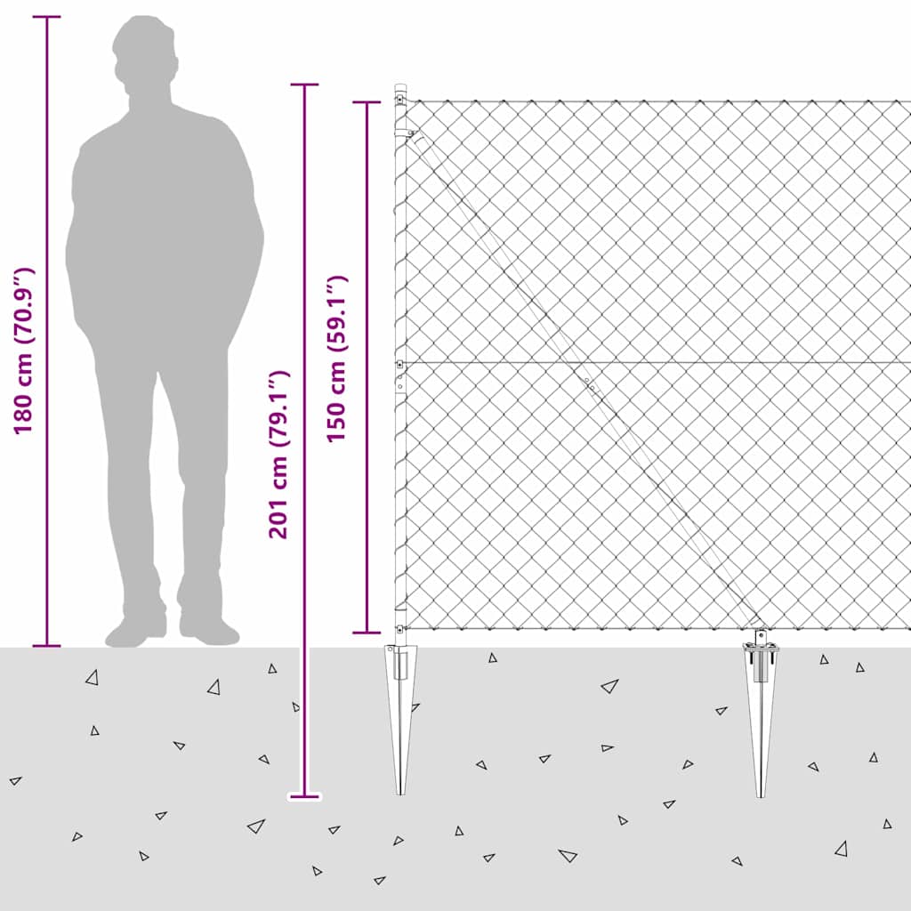 Chainlink Fence with Spikes 10 x 1.5 m Galvanised Steel Silver