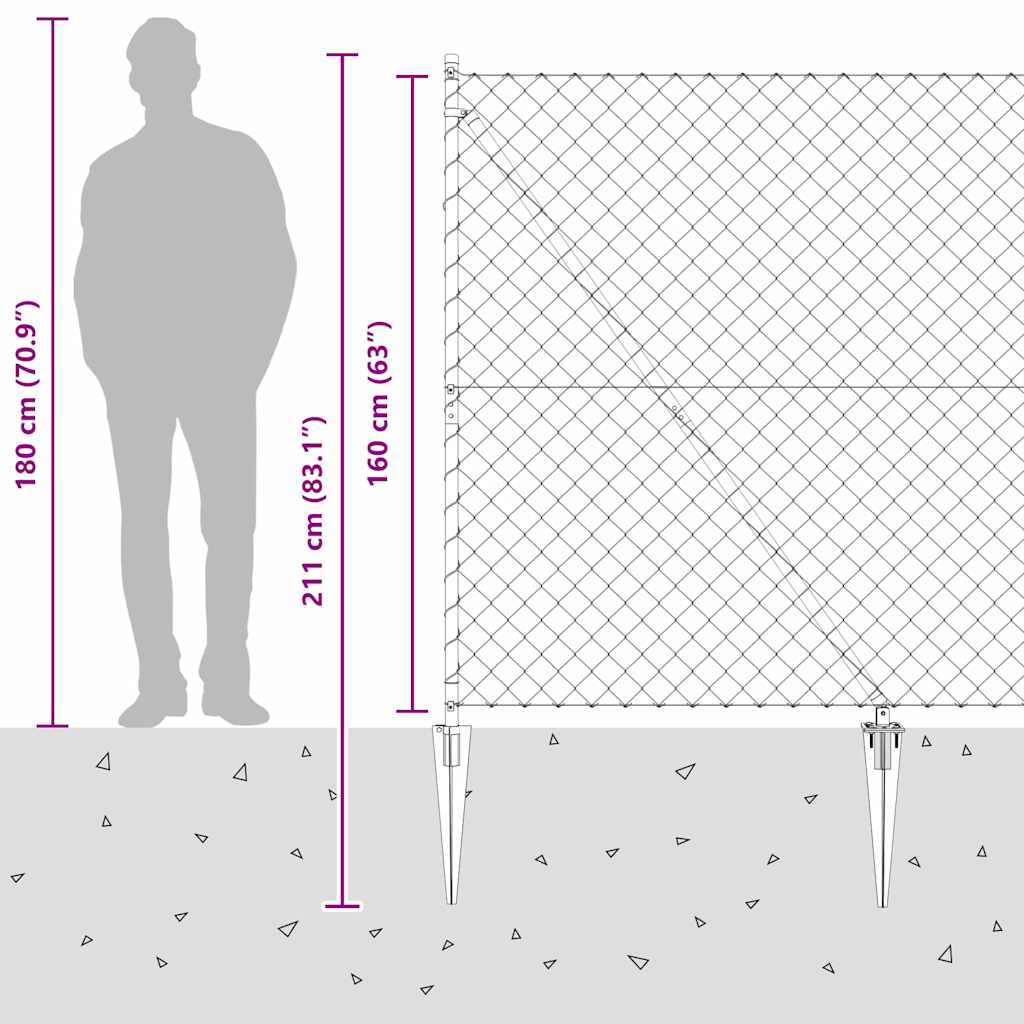 Chainlink Fence with Spikes 10 x 1.6 m Galvanised Steel Silver
