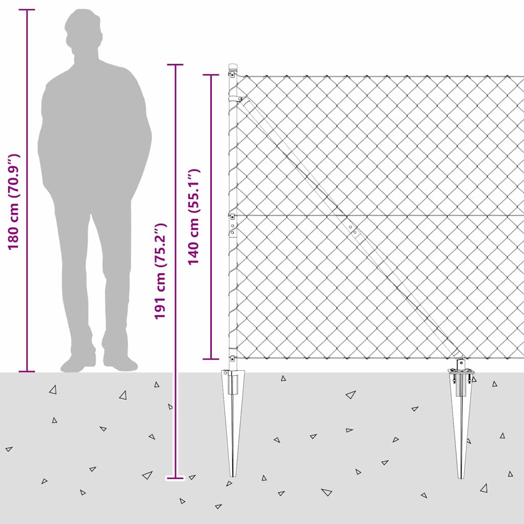 Chainlink Fence with Spikes 10 x 1.4 m Galvanised Steel Silver