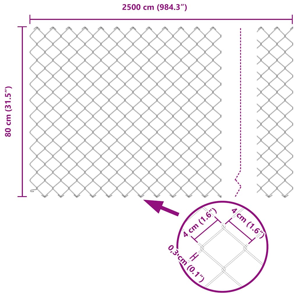 Chainlink Fence with Spikes 25 x 0.8 m Galvanised Steel Silver