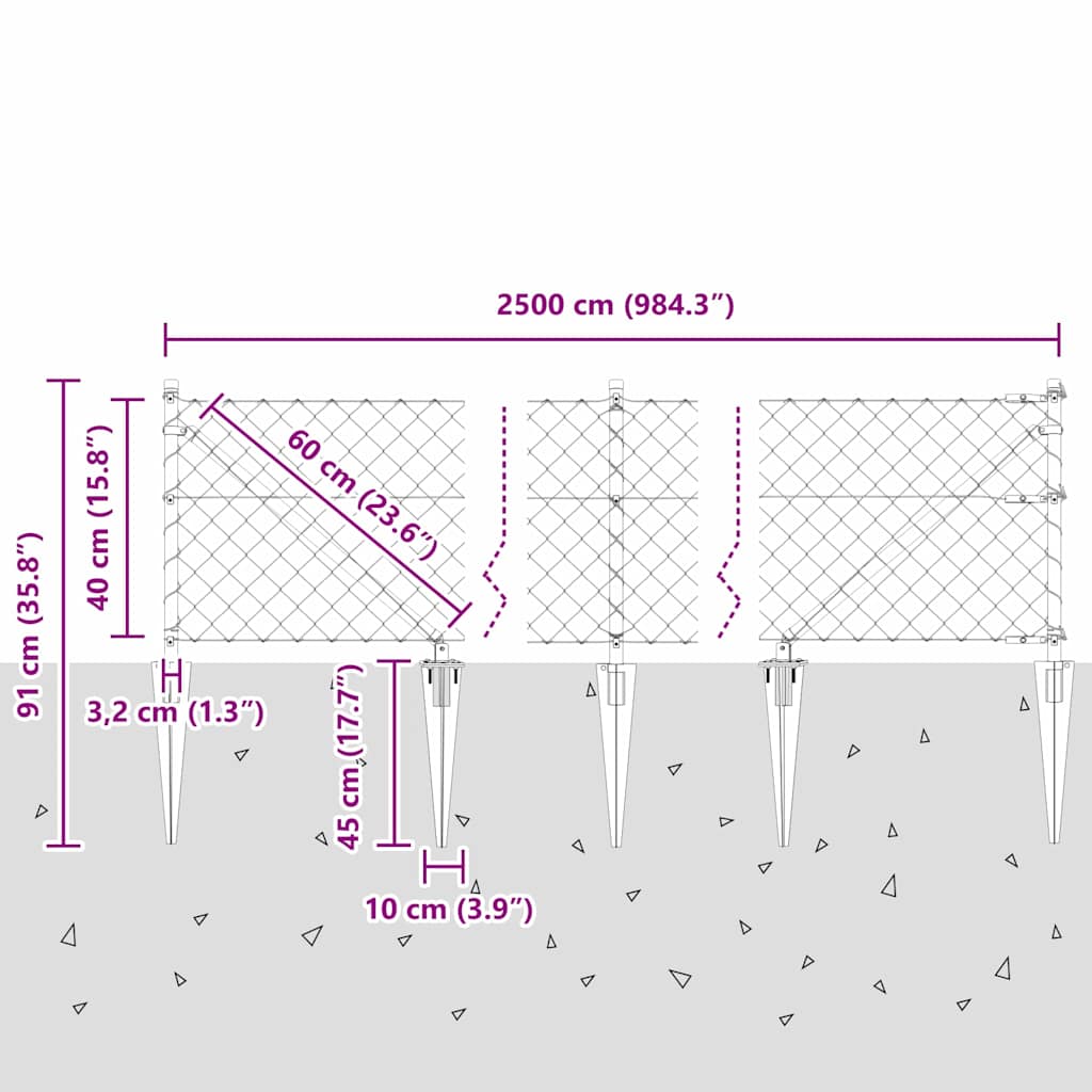 Chainlink Fence with Spikes 25 x 0.4 m Galvanised Steel Silver