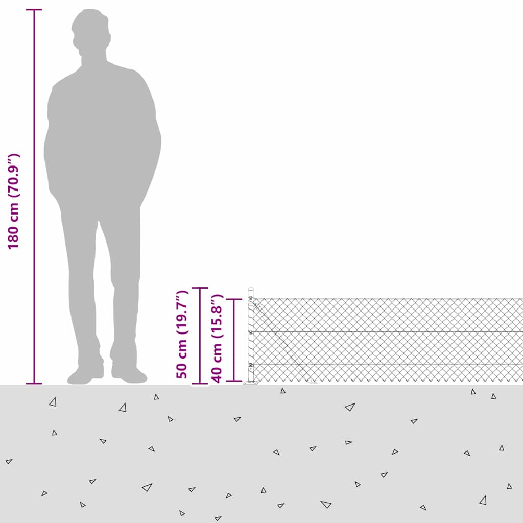 Chainlink Fence with Concrete Base 10 x 0.4 m PVC-Coated Steel