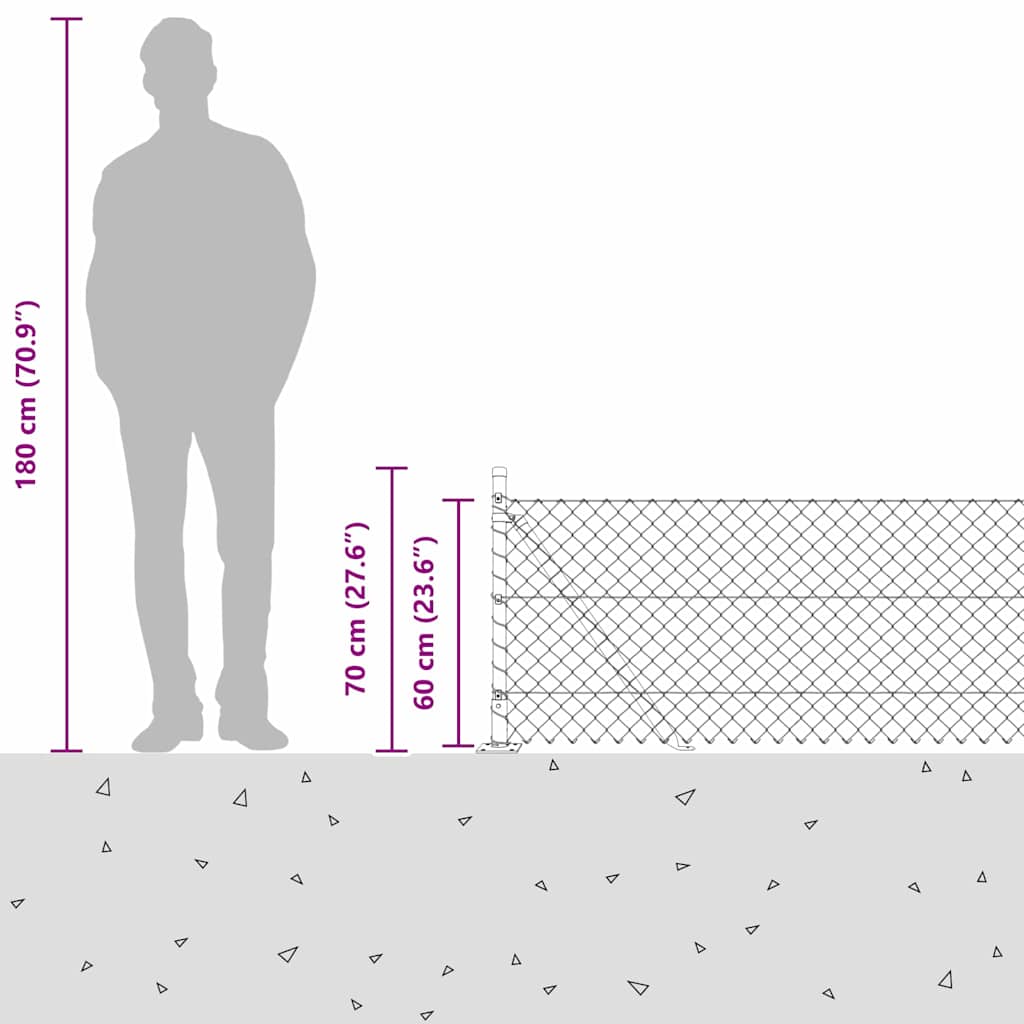 Chainlink Fence with Concrete Base 10 x 0.6 m PVC-Coated Steel