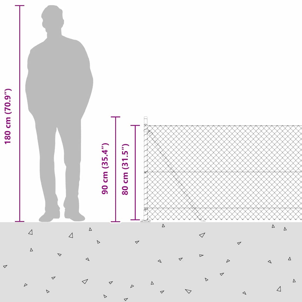 Chainlink Fence with Concrete Base 10 x 0.8 m PVC-Coated Steel