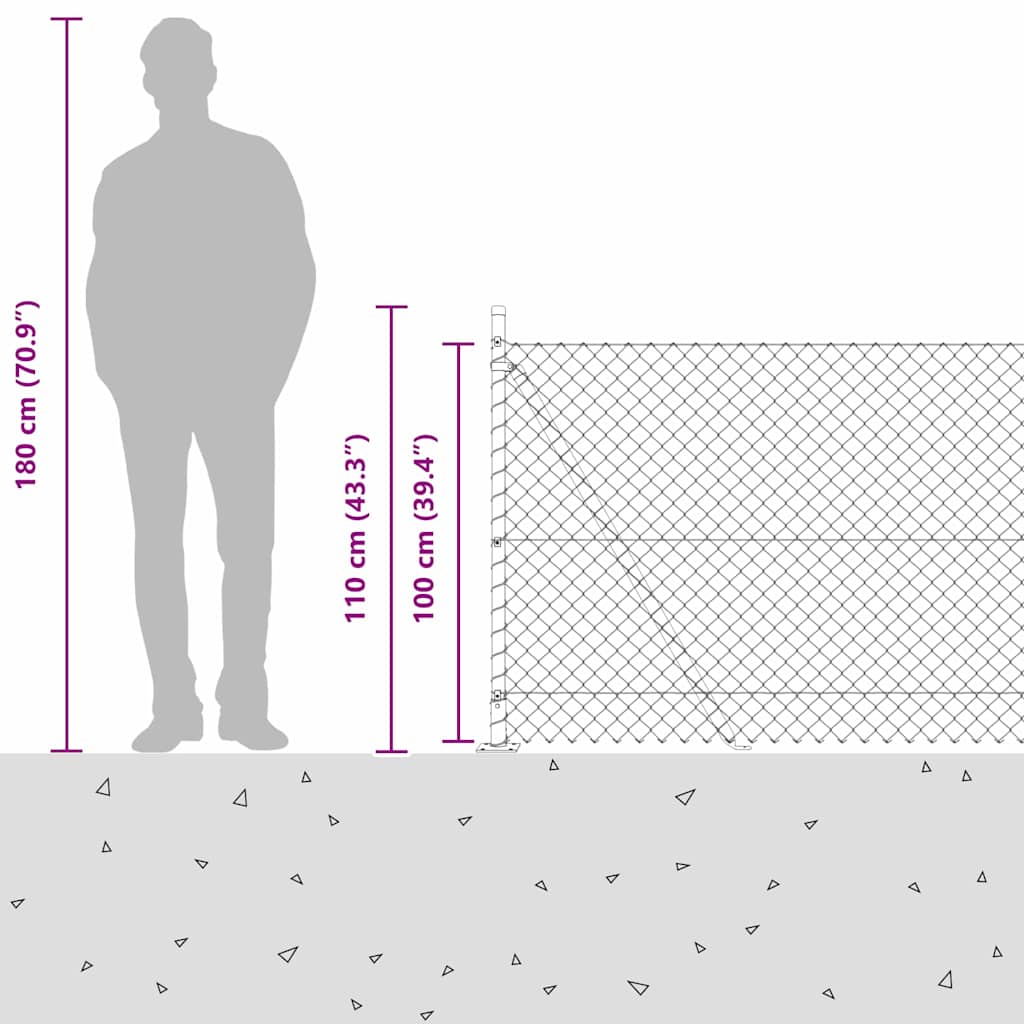 Chainlink Fence with Concrete Base 10 x 1 m PVC-Coated Steel