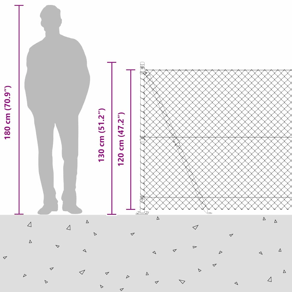 Chainlink Fence with Concrete Base 10 x 1.2 m PVC-Coated Steel