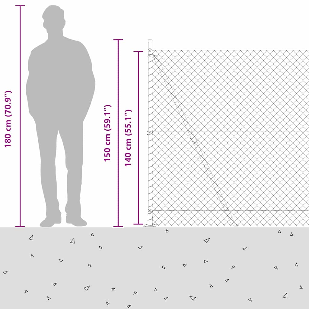 Chainlink Fence with Concrete Base 10 x 1.4 m PVC-Coated Steel