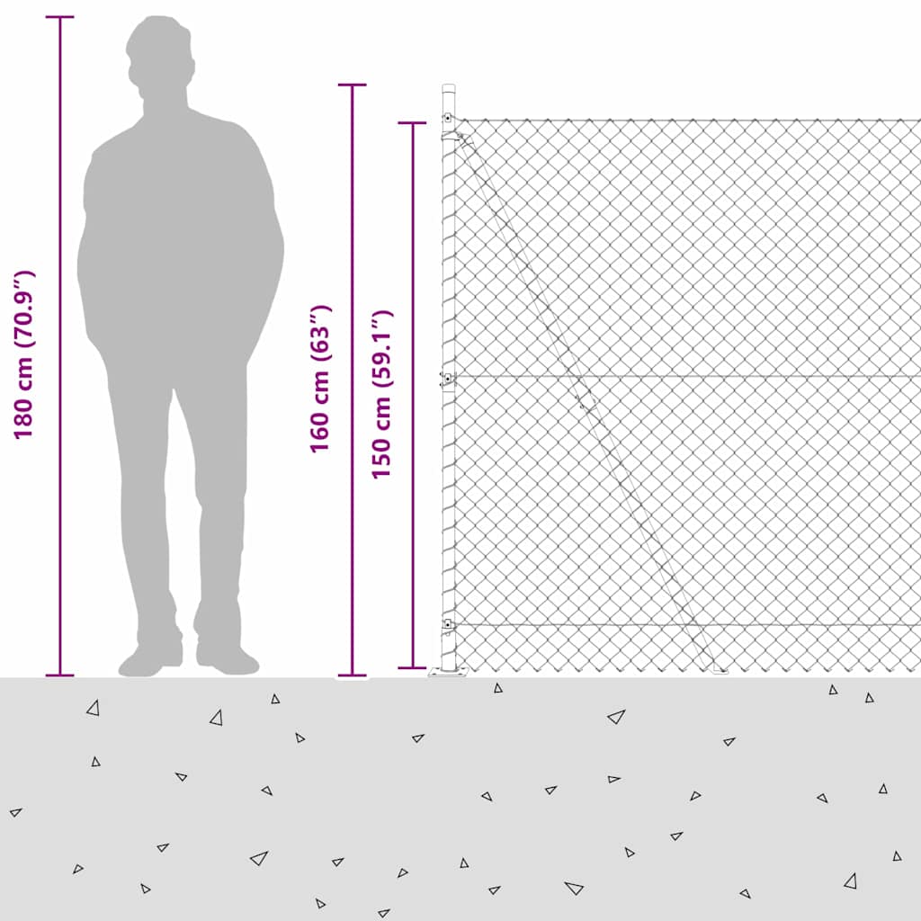 Chainlink Fence with Concrete Base 10 x 1.5 m PVC-Coated Steel
