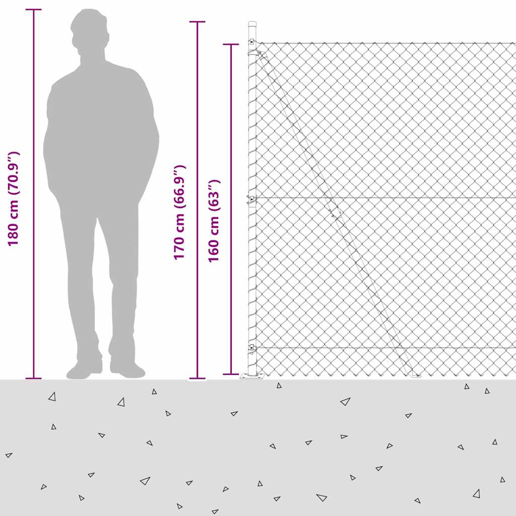 Chainlink Fence with Concrete Base 10 x 1.6 m PVC-Coated Steel