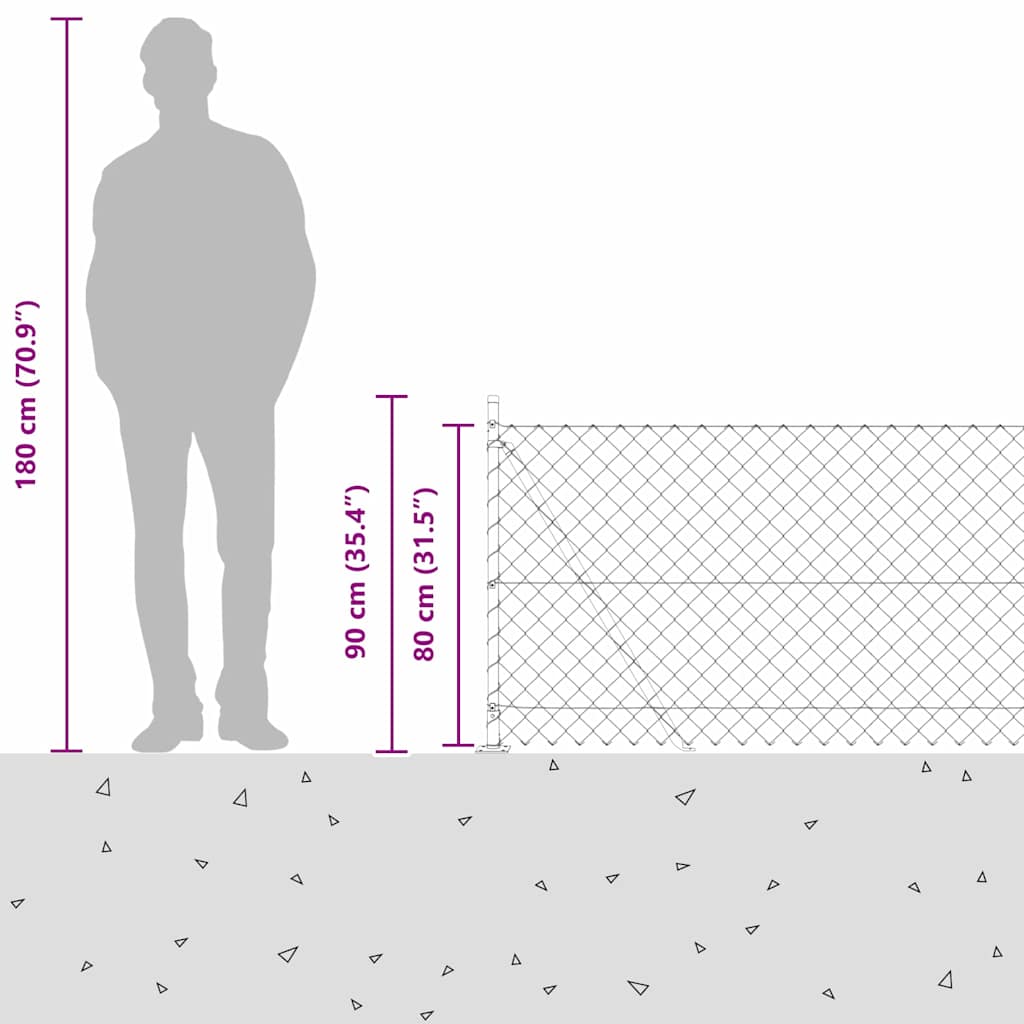 Chainlink Fence with Concrete Base 10 x 0.8 m PVC-Coated Steel