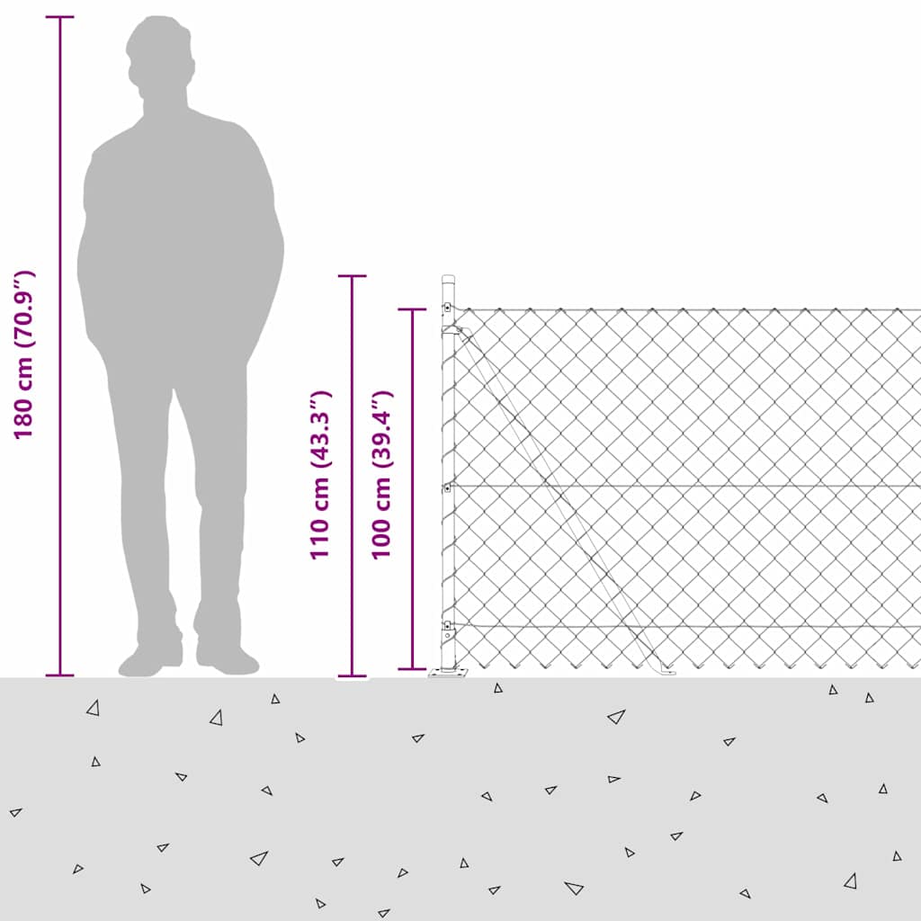 Chainlink Fence with Concrete Base 10 x 1 m PVC-Coated Steel