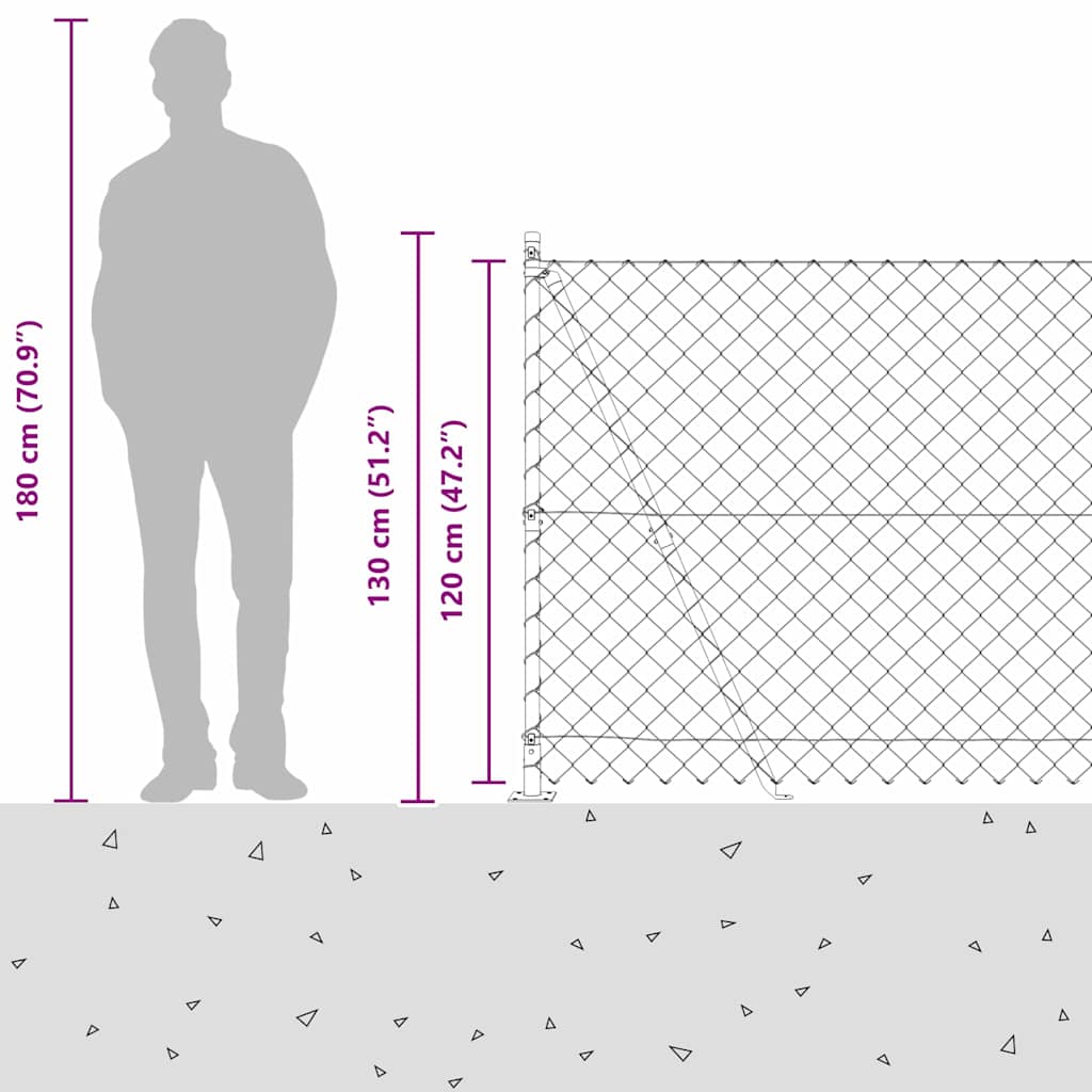 Chainlink Fence with Concrete Base 10 x 1.2 m PVC-Coated Steel
