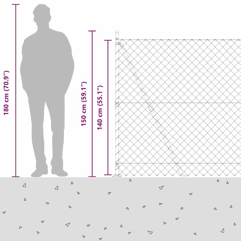 Chainlink Fence with Concrete Base 10 x 1.4 m PVC-Coated Steel