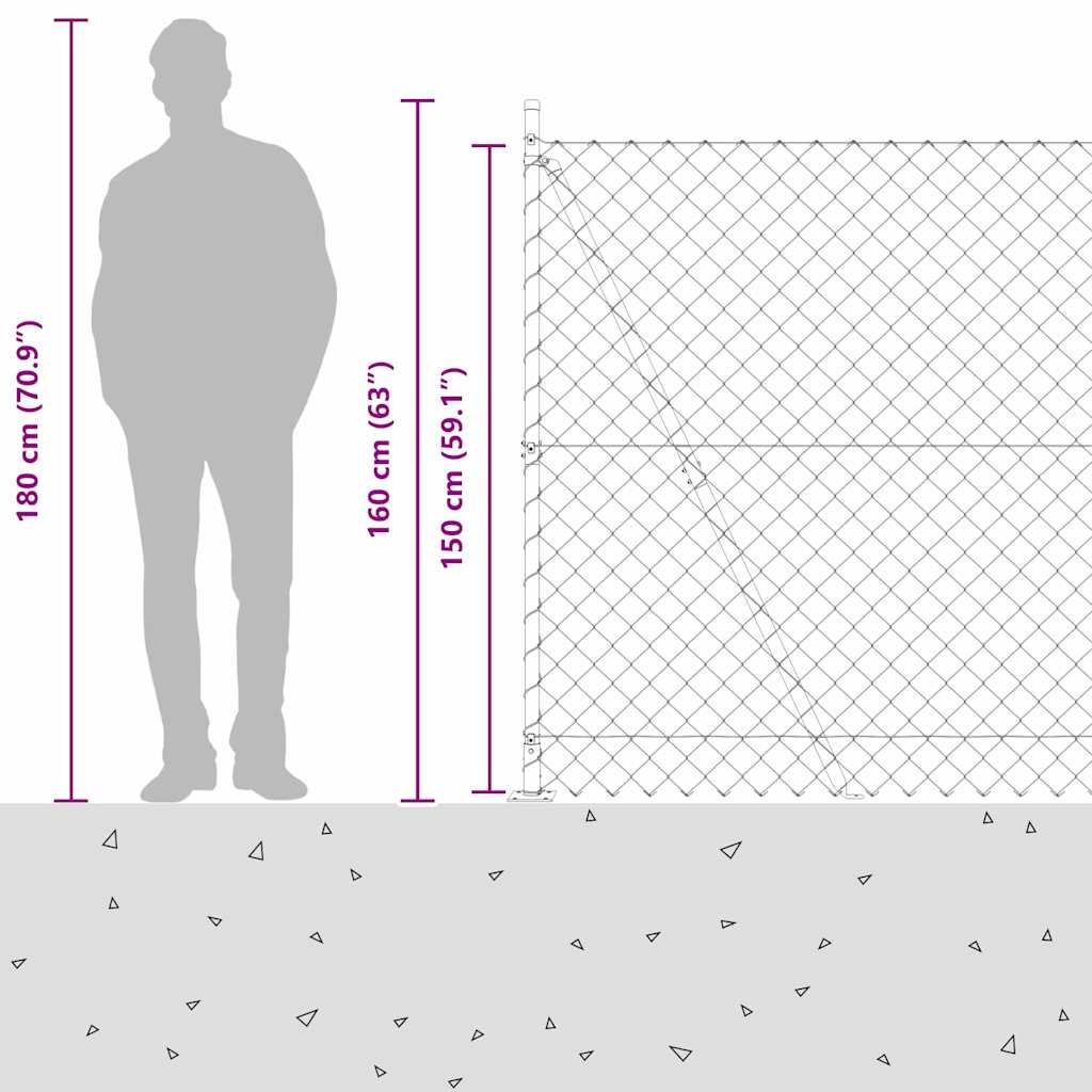 Chainlink Fence with Concrete Base 10 x 1.5 m PVC-Coated Steel