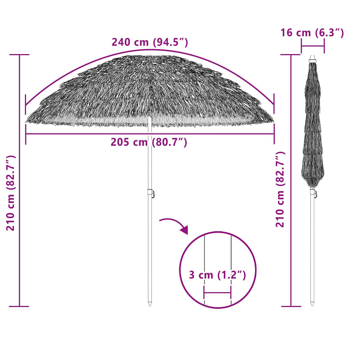 Beach Parasol 205 x 205 x 210 cm Polyester and Steel Natural