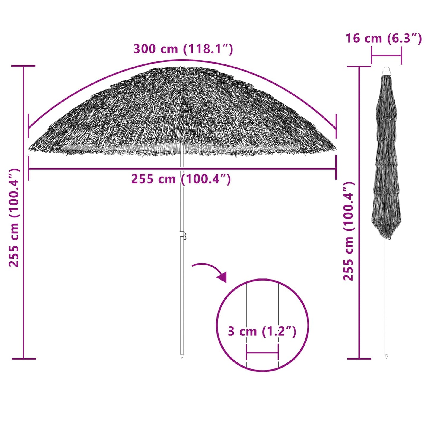 Beach Parasol 255 x 255 x 255 cm Polyester and Steel Natural
