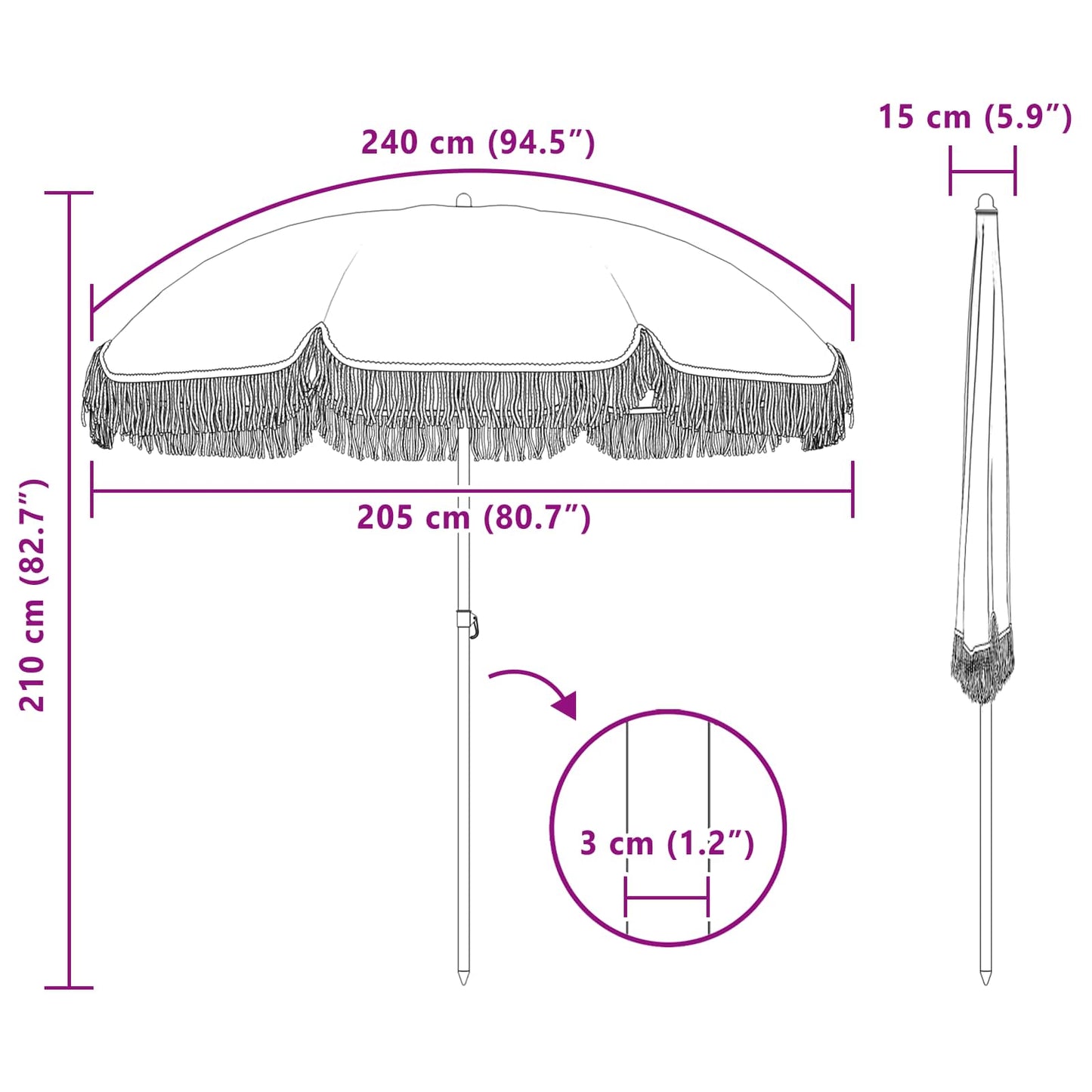 Beach Parasol 205 x 205 x 210 cm Polyester and Steel Round