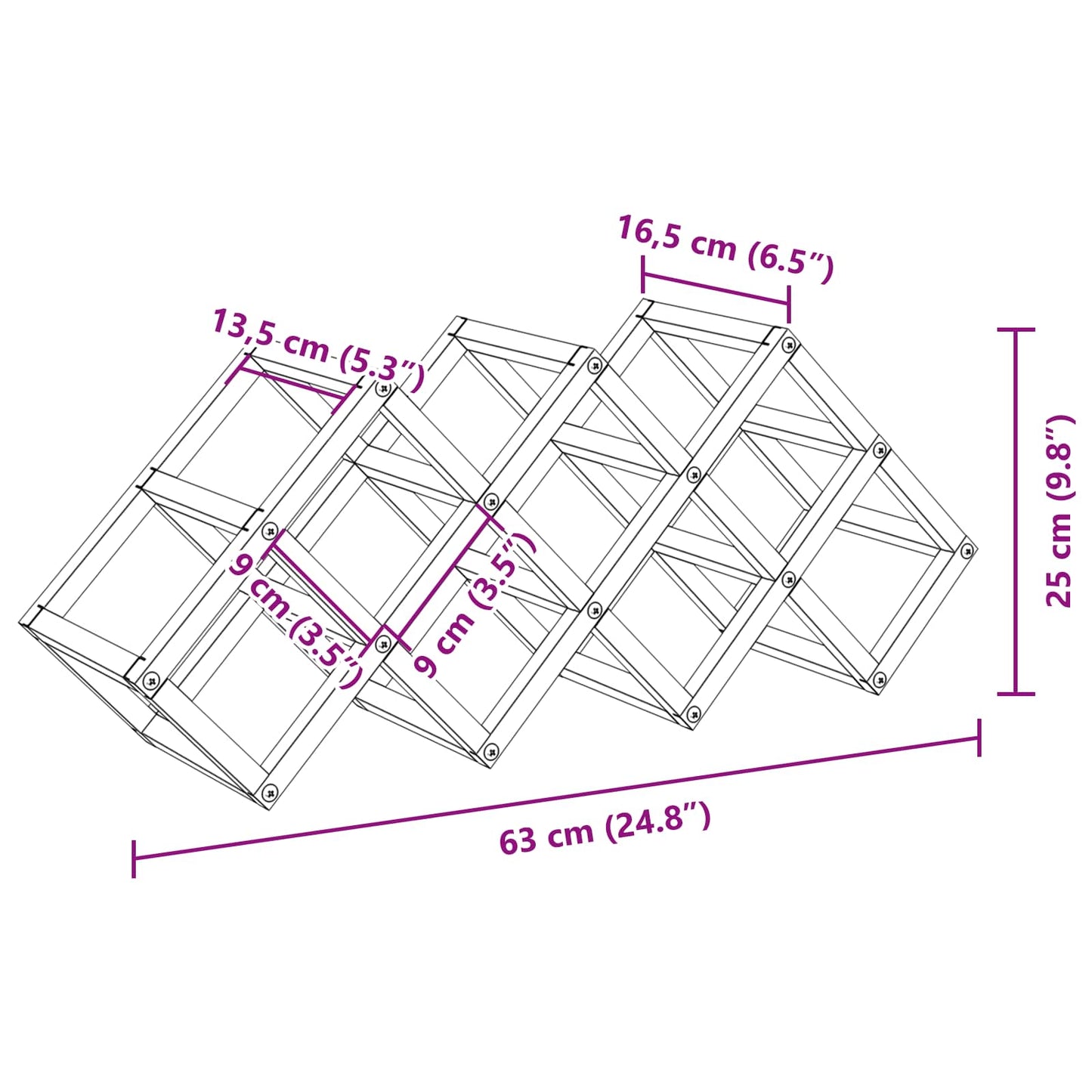 Wine Rack Black Oak 63 x 16.5 x 25 cm Powder-Coated Steel