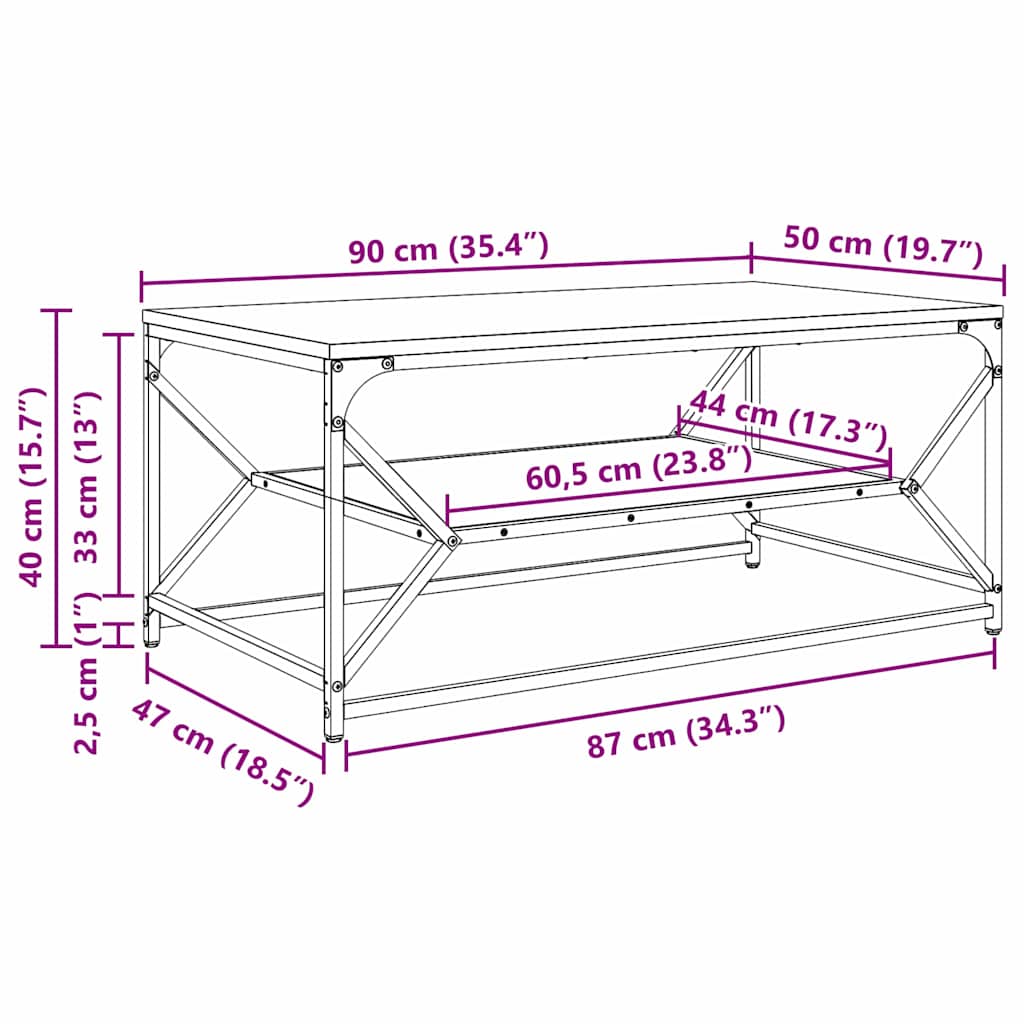 Coffee Table Old Wood 90 x 50 x 40 cm Engineered Wood and Steel