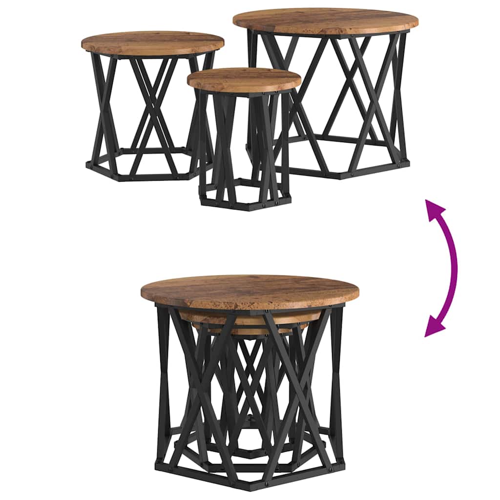 Nesting Side Table 3 pcs Old Wood 53 x 53 x 40 cm