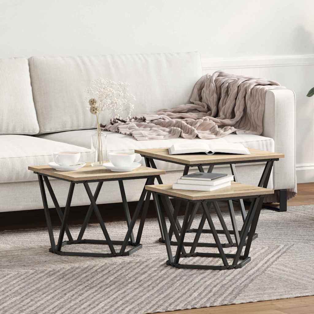Coffee Table 3 pcs Sonoma oak 50 x 50 x 40 cm