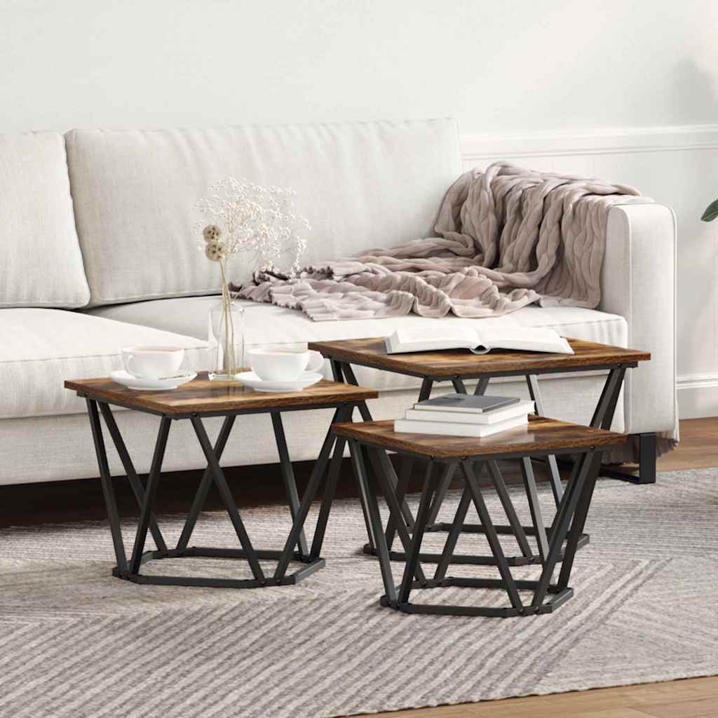Coffee Table 3 pcs Smoked oak 50 x 50 x 40 cm