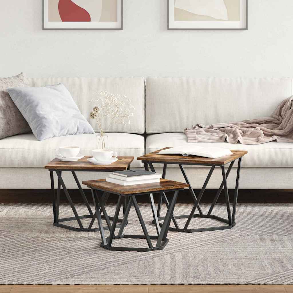 Coffee Table 3 pcs Smoked oak 50 x 50 x 40 cm