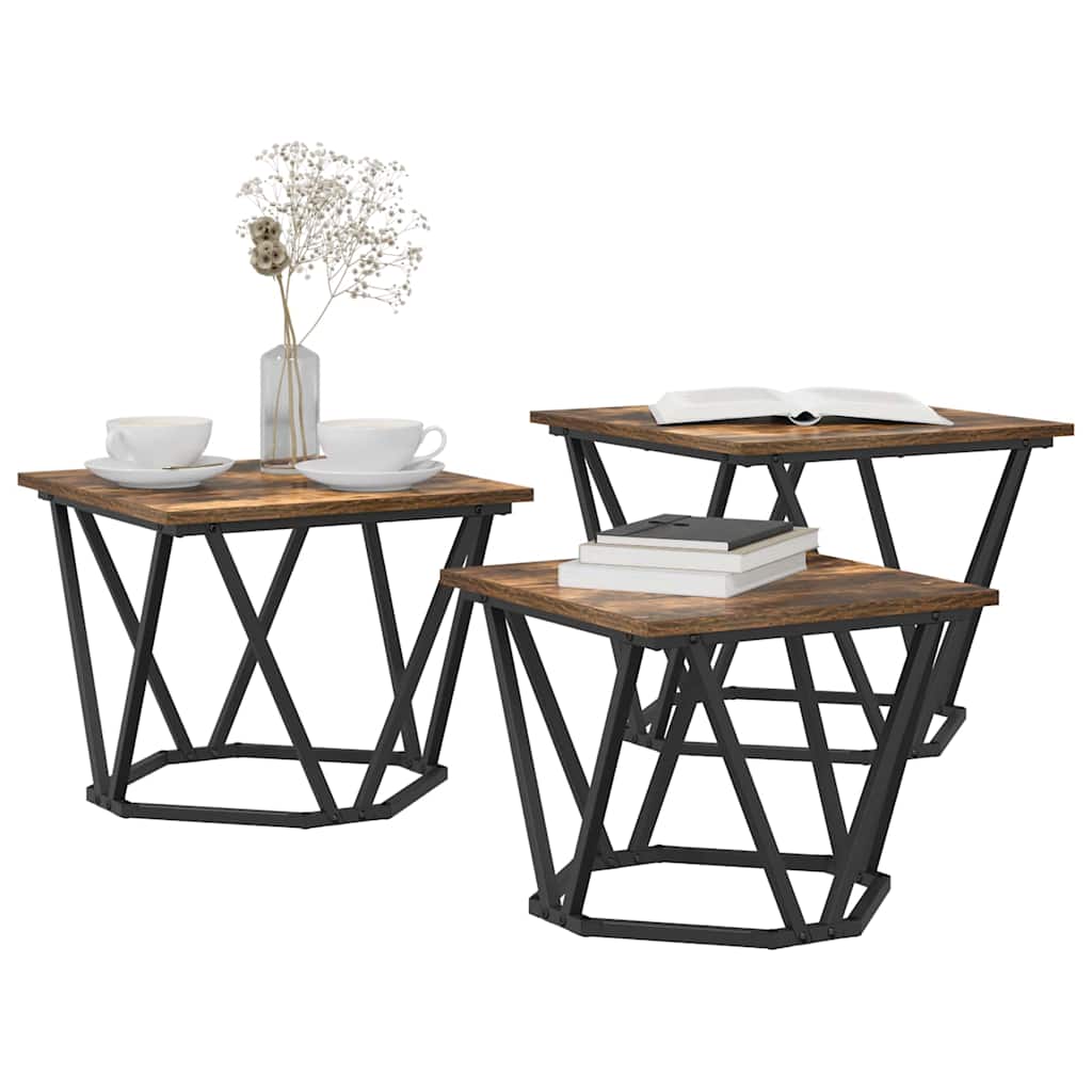 Coffee Table 3 pcs Smoked oak 50 x 50 x 40 cm