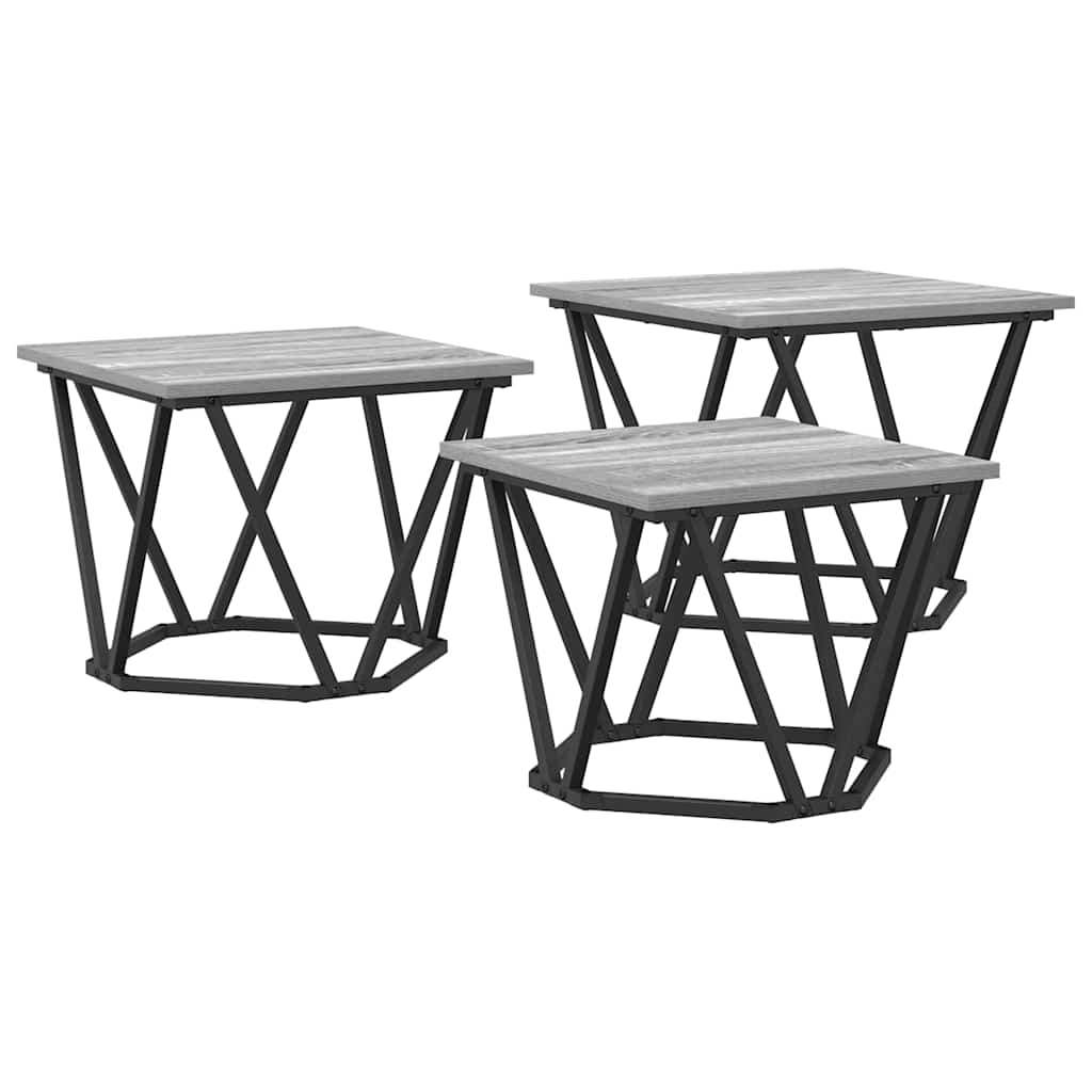 Coffee Table 3 pcs Grey sonoma 50 x 50 x 40 cm