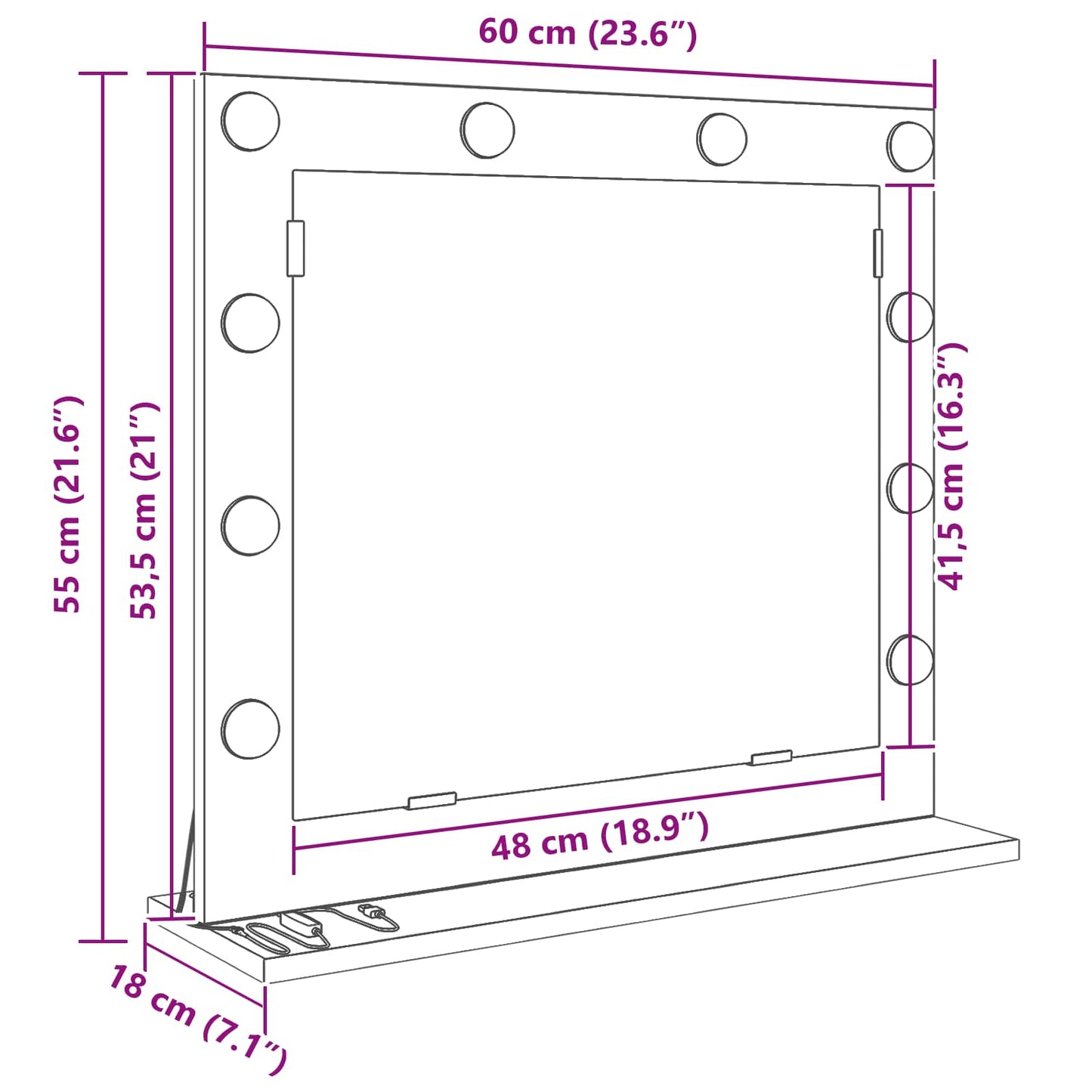 Vanity Mirror White 60 x 55 x 18 cm Glass and Engineered wood