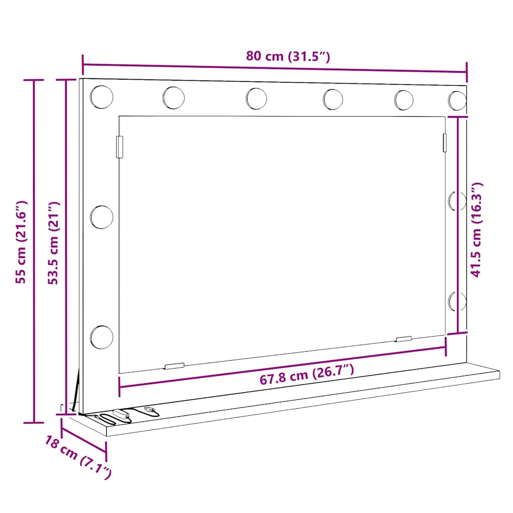 Vanity Mirror White 80 x 15 x 18 cm Glass and Engineered wood