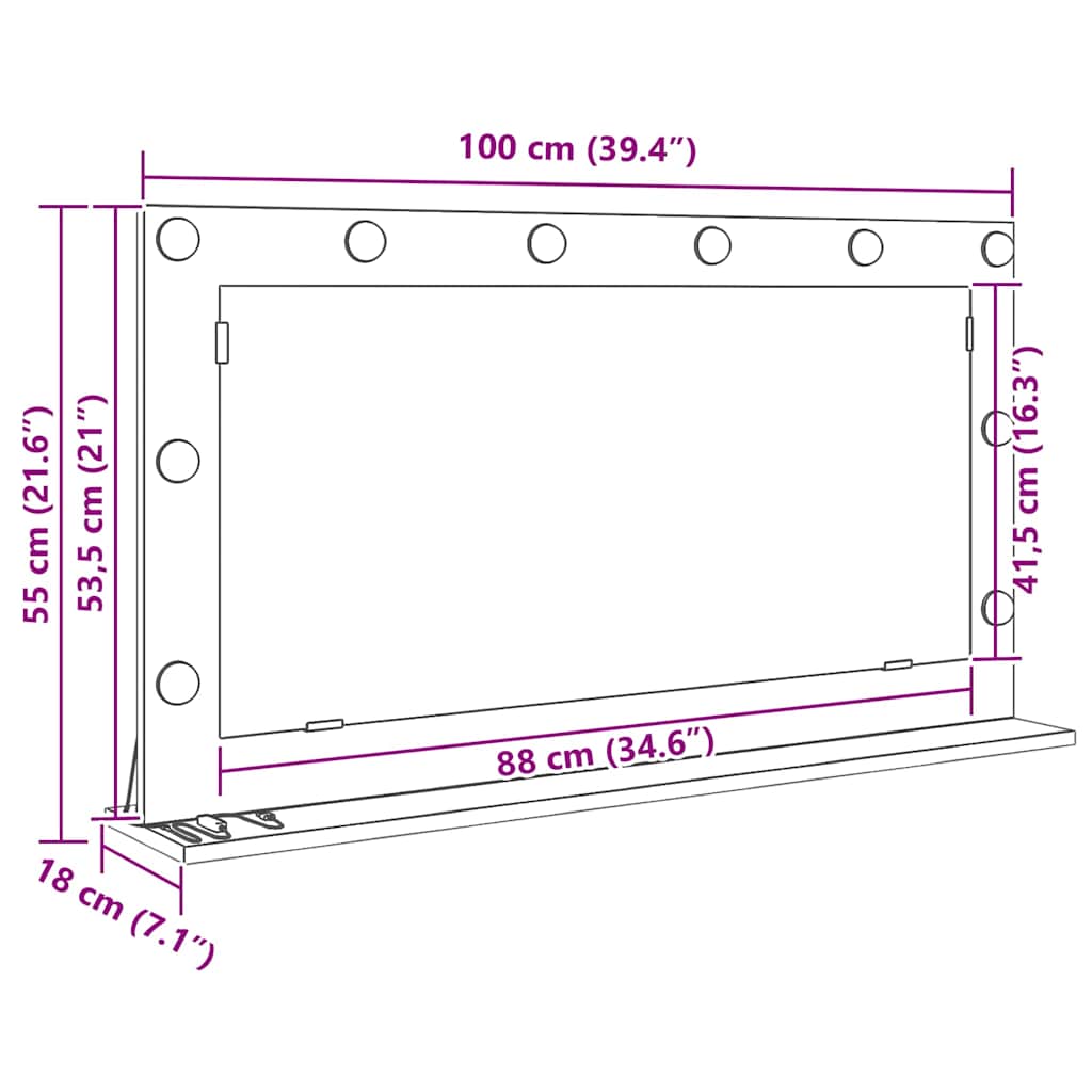Vanity Mirror Artisan Oak 100 x 55 x 18 cm Rectangular