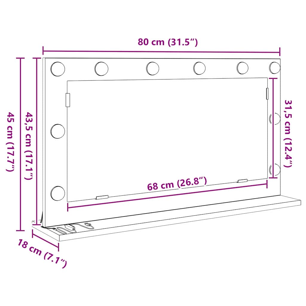 Vanity Mirror White 80 x 45 x 18 cm Glass and Engineered wood