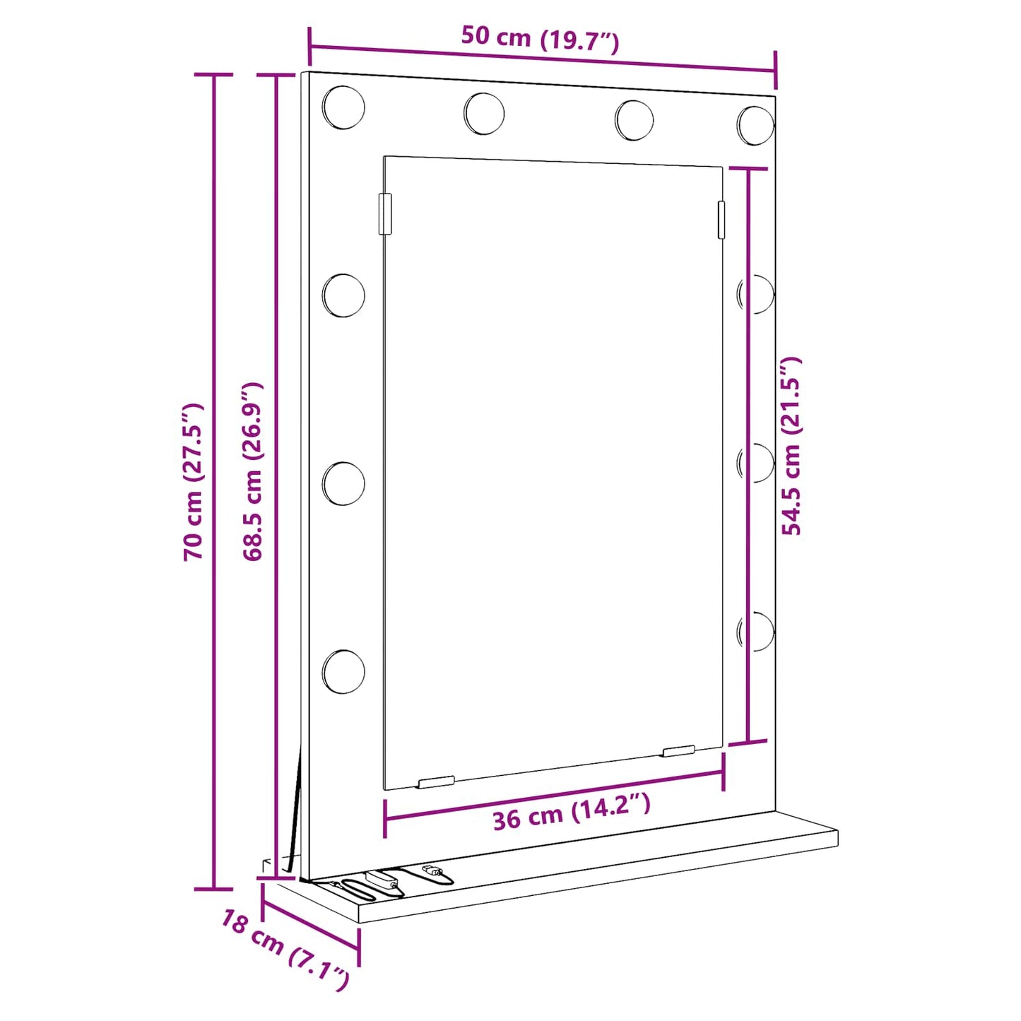 Vanity Mirror White 70 x 50 x 18 cm Glass and Engineered wood