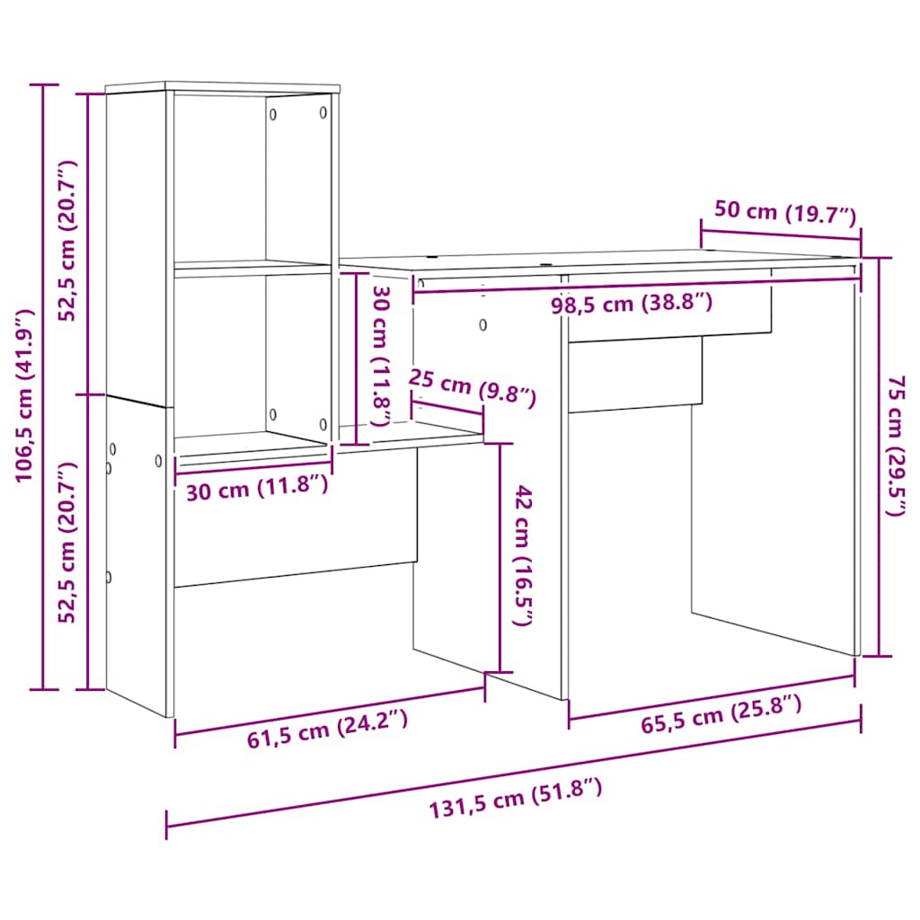 Desk with Shelf Old Wood 131.5 x 50 x 106.5 cm Engineered Wood