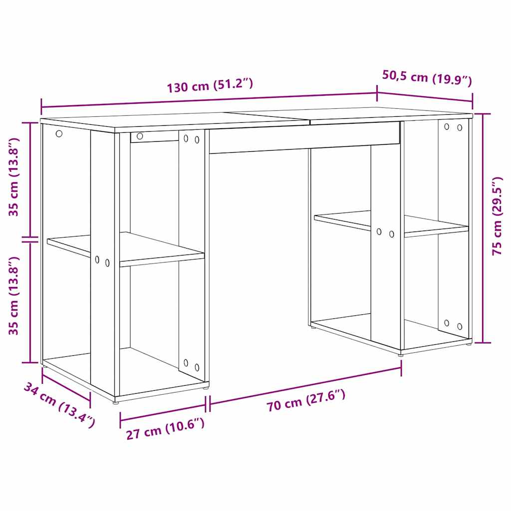 Desk Black Oak Engineered Wood 130 x 50.5 x 75 cm