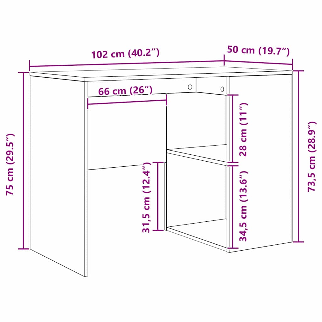 Desk Concrete Grey Engineered Wood 102 x 50 x 75 cm