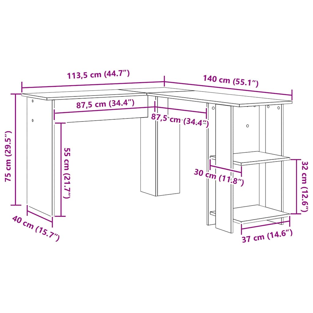 Corner Desk Grey Sonoma Engineered Wood 140 x 113.5 x 75 cm