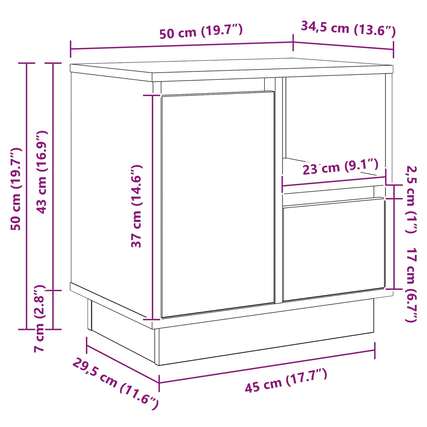 Bedside Cabinet Concrete Grey 50 x 34.5 x 50 cm Engineered wood