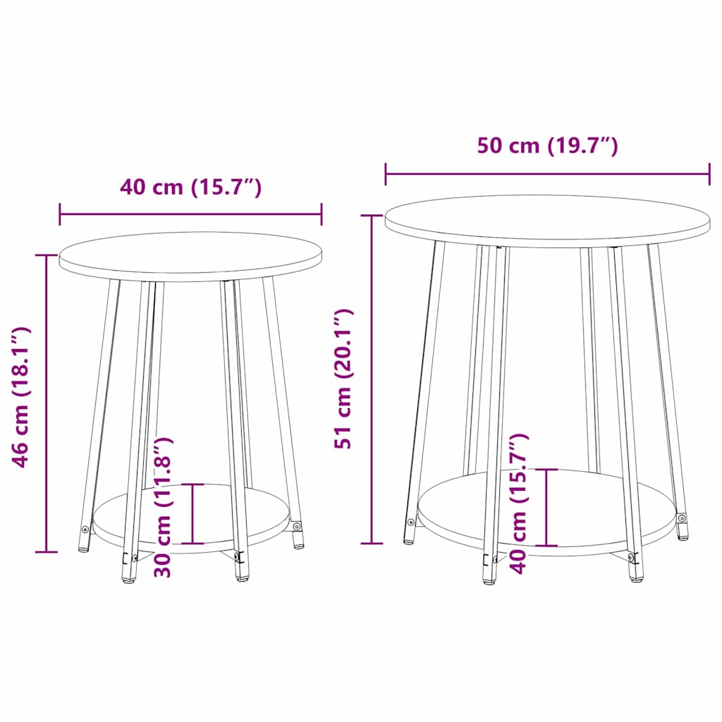 Side Table Set 2 pcs Old Wood and Black 50 x 50 x 51 cm