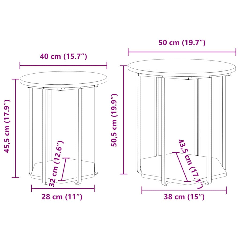 Side Table Set 2 pcs Grey 50 x 50 x 50.5 cm