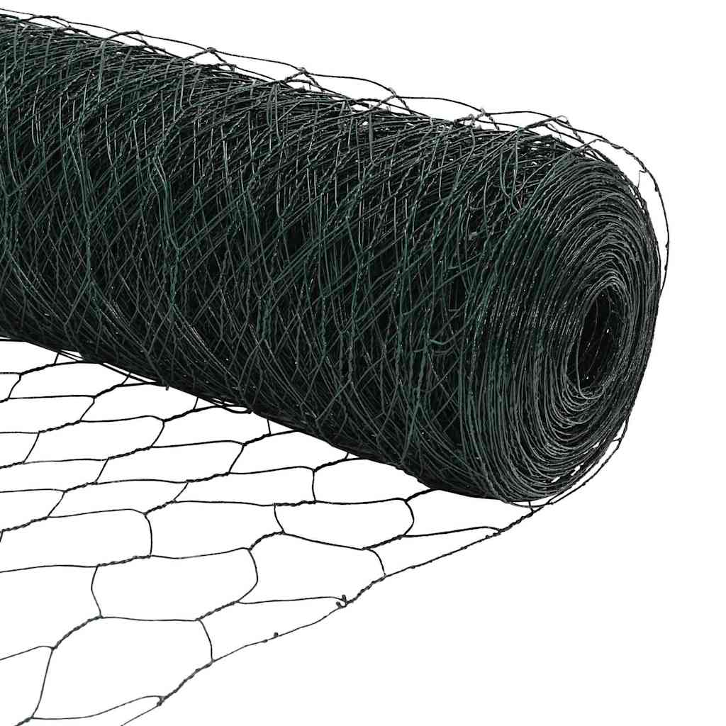 Hexagonal Fence with Post 50 x 1.6 m PVC-Coated Steel Green
