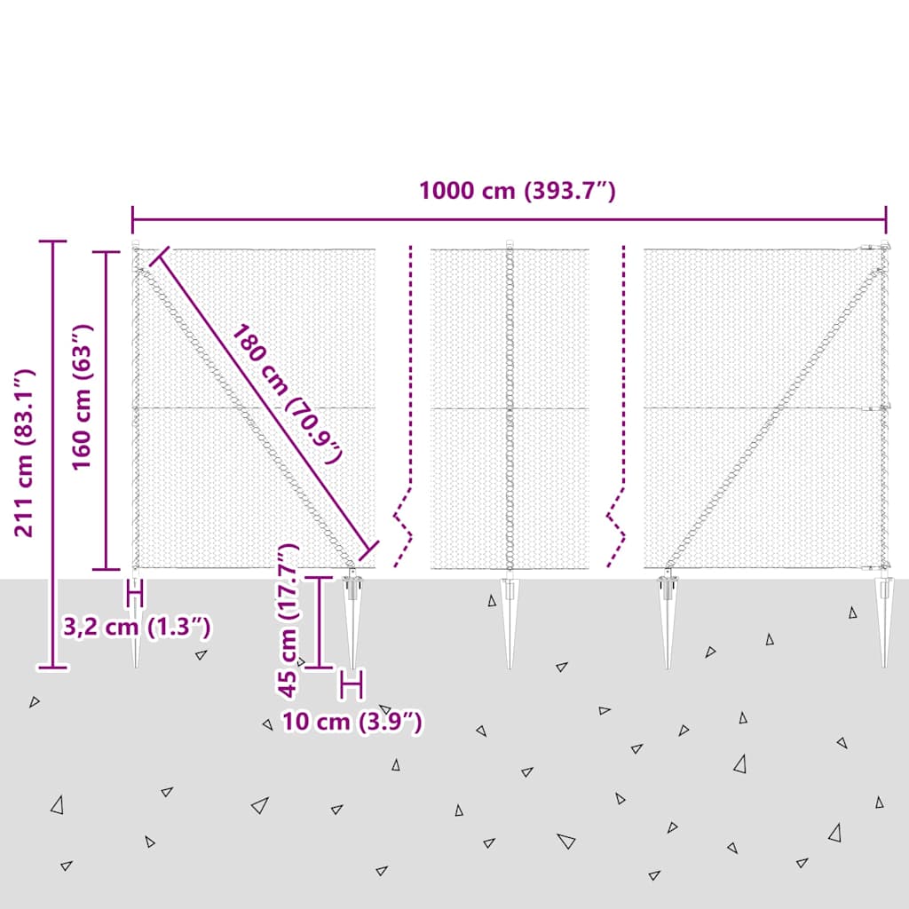 Hexagonal Fence with Post 10 x 1.6 m PVC-Coated Steel Grey Mesh