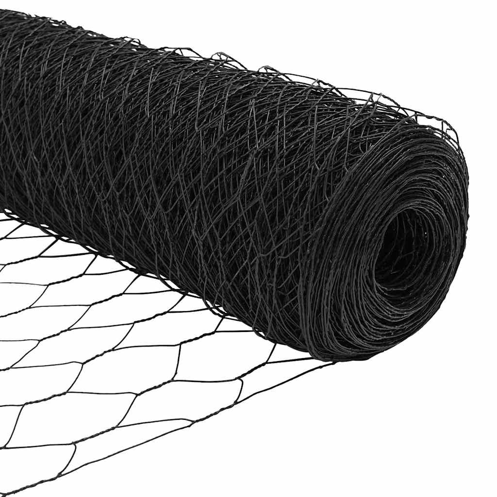 Hexagonal Fence with Post 25 x 1.5 m PVC-Coated Steel Grey Mesh