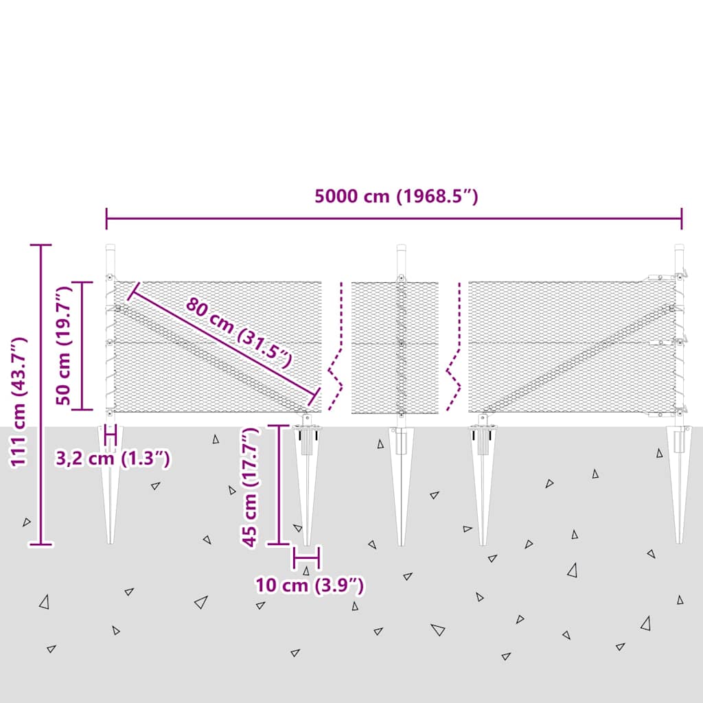 Hexagonal Fence with Post 50 x 0.5 m PVC-Coated Steel Grey Mesh