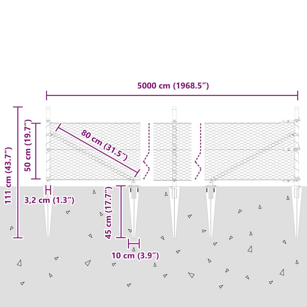 Hexagonal Fence with Post 50 x 0.5 m PVC-Coated Steel Grey Mesh