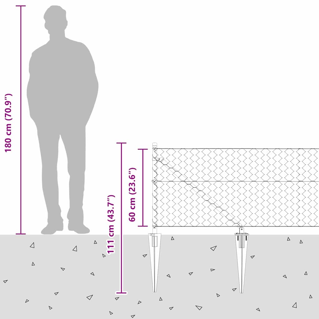 Hexagonal Fence with Post 50 x 0.6 m PVC-Coated Steel Grey Mesh