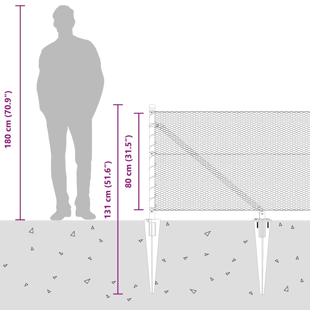 Hexagonal Fence with Post 50 x 0.8 m PVC-Coated Steel Grey Mesh