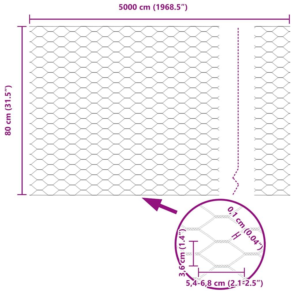 Hexagonal Fence with Post 50 x 0.8 m PVC-Coated Steel Grey Mesh