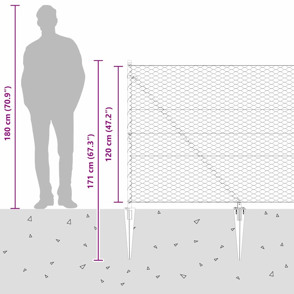 Hexagonal Fence with Post 50 x 1.2 m PVC-Coated Steel Grey Mesh